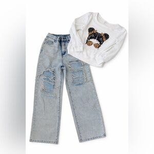 Girls Outfit Bundle | Distressed Jeans + Graphic Sweatshirt | SHEIN | Size 10–11